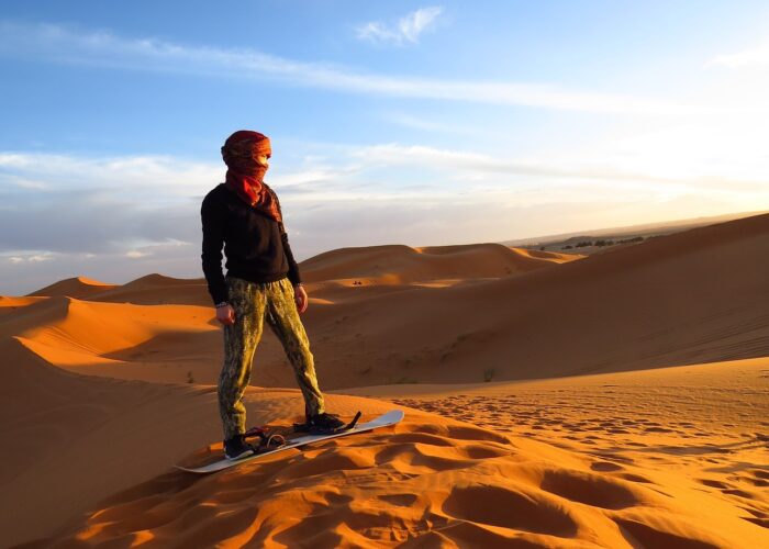Sandboarding in Merzouga Dunes